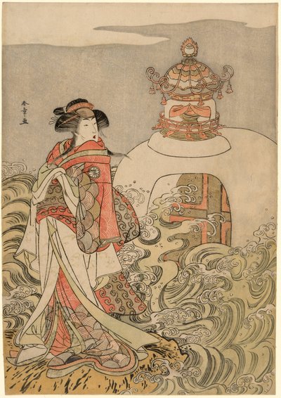 Näyttelijä Segawa Kikunojo III lohikäärmeprinsessana näytelmässä Saki Masuya Ume no Kachidoki, esitettiin Ichimura-teatterissa yhdestoista kuukaudessa, 1778 tekijältä Katsukawa Shunsho