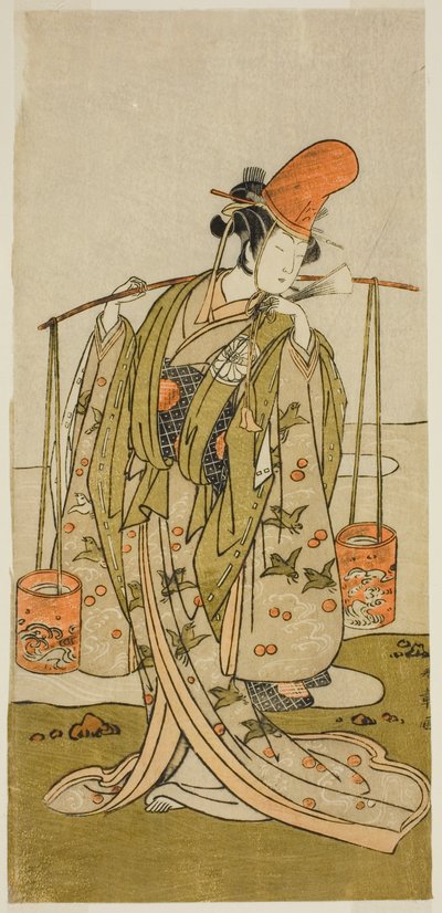 Näyttelijä Segawa Kitsuji III Murasamenä näytelmässä Gohiiki Kanjincho, esitettiin Nakamura-teatterissa yhdestoista kuukaudessa, 1773 tekijältä Katsukawa Shunsho