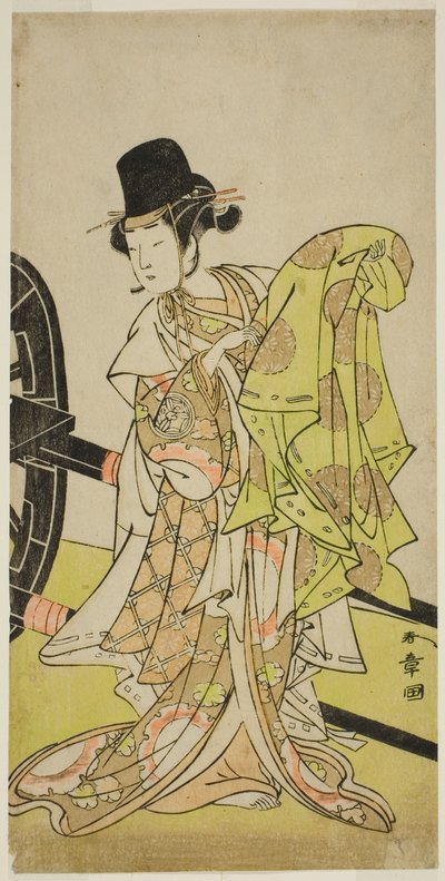 Näyttelijä Yamashita Kinsaku II Tsukimasuna, Sakura-maruna näytelmässä Miya-bashira Iwao no Butai, esitettiin Morita-teatterissa seitsemännessä kuussa, 1773 tekijältä Katsukawa Shunsho
