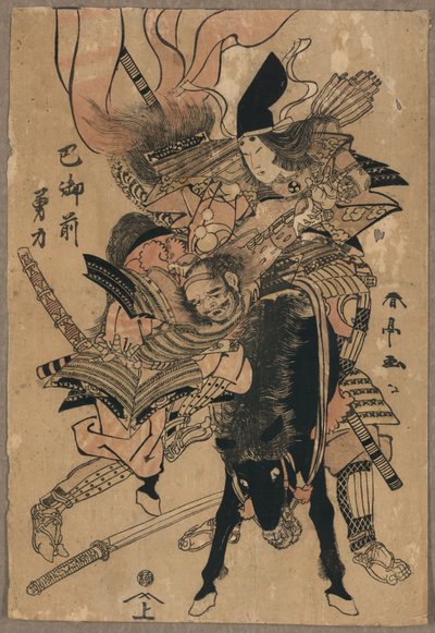 Voimakas Tomoe Gozen, noin 1810 (värillinen puupiirros). tekijältä Katsukawa Shuntei