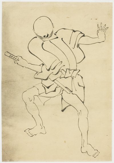 Armed Attendant (tutkimus), n. 1815-1849 (muste paperille) tekijältä Katsushika (school of) Hokusai