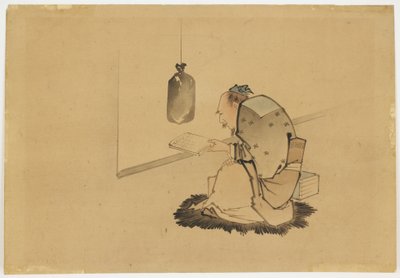 Scholar Reading at a Window, n. 1850 (muste ja väri paperille) tekijältä Katsushika (school of) Hokusai