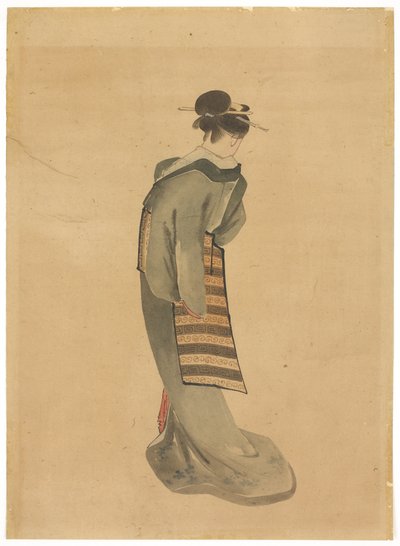 Standing Beauty (takanäkymä), n. 1850 (muste ja väri paperille) tekijältä Katsushika (school of) Hokusai