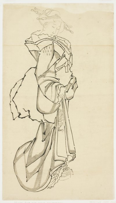 Kävelevä kurtisaani (tutkimus), n. 1815-1849 (muste paperille tekijältä Katsushika (school of) Hokusai