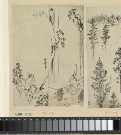 Ratsastaja seuran kanssa ja daimyon tervehdys tekijältä Katsushika Hokusai (possibly)