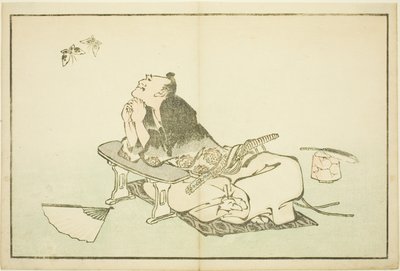 Filosofi katselemassa perhosparia Hokusain realististen maalausten kuvakirjasta (Hokusai shashin gafu) tekijältä Katsushika Hokusai