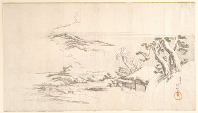 Lumipeitteinen maisema ja harmaat pilvet tekijältä Katsushika Hokusai