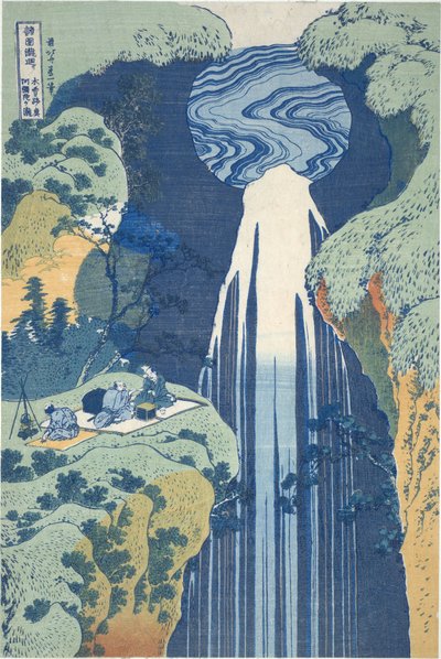 Amidan vesiputous kaukana Kiso-tien varrella, sarjasta ”Vesiputouskierros eri maakunnissa” tekijältä Katsushika Hokusai