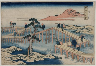 Una imatge antiga del pont de vuit parts a la província de Mikawa (de la sèrie Curious Views of Famous Bridges in the Provinces) finès tekijältä Katsushika Hokusai