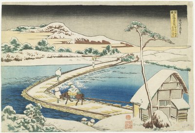 Muinainen näkymä Pontoonisillalle Sanossa, Ko_zuken maakunnassa, 1833-1834 tekijältä Katsushika Hokusai