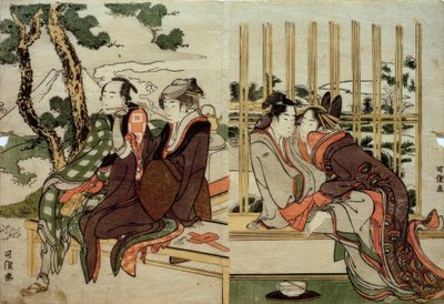 Azuma ja Yogoro im Altschnee. Koman und Yosaku im Abendrot tekijältä Katsushika Hokusai