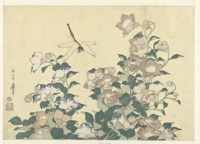Ilmapallokello ja sudenkorento tekijältä Katsushika Hokusai