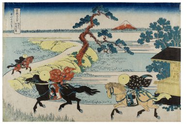 Sulkukaupunki Sumida-joen varrella sarjasta Kolmekymmentäkuusi näkymää Fuji-vuorelle, noin 1831-1833 (puupiirros paperille). tekijältä Katsushika Hokusai