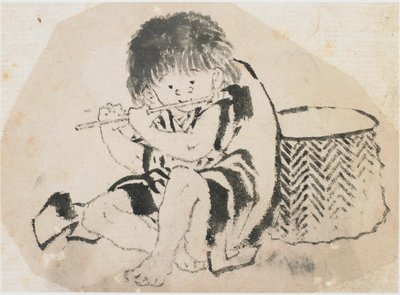 Poika, joka soittaa huilua, Edo-kausi, n. 1840. tekijältä Katsushika Hokusai