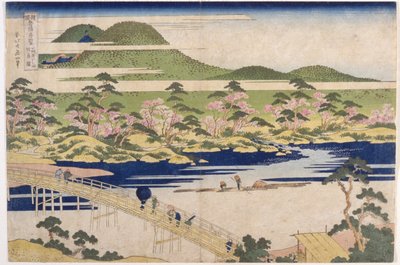 Heijastetun kuun silta, Arashiyama Yamashirossa (värillinen puupainatus) tekijältä Katsushika Hokusai