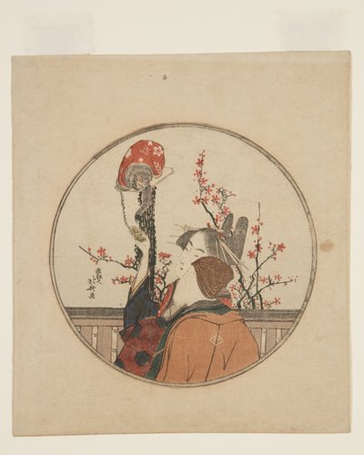 Kurtisaani-, vieras- ja lemmikkiapina (värillinen puupainatus) tekijältä Katsushika Hokusai