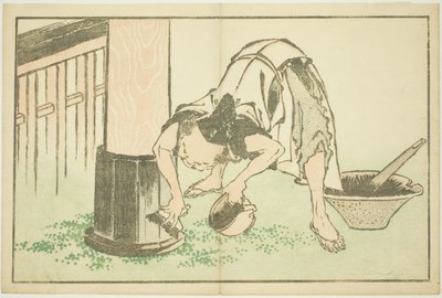 Temppelissä työskentelevä käsityöläinen Hokusain realististen maalausten kuvakirjasta (Hokusai shashin gafu) tekijältä Katsushika Hokusai