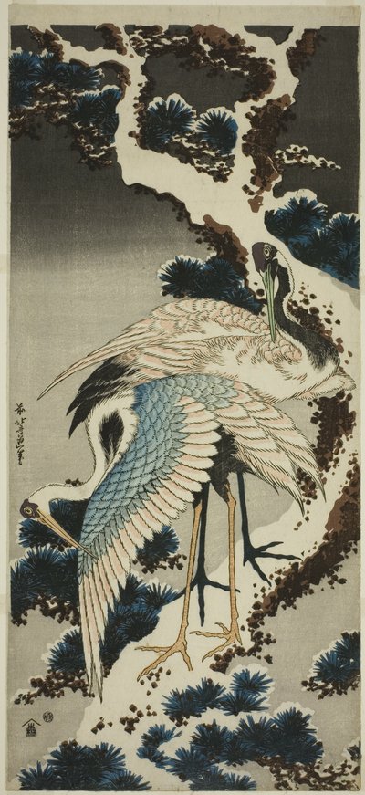 Nosturit lumisella männyllä tekijältä Katsushika Hokusai