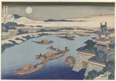 Yodo-joki Moonlightissa Yodogawa (otsikko esineessä) Lumi, kuu ja kukat (sarjan nimi) Setsugekka (sarjan nimi esineellä) tekijältä Katsushika Hokusai