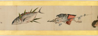 Yksityiskohta käsirullasta sekalaisten kuvien kanssa, Edo-kausi tekijältä Katsushika Hokusai