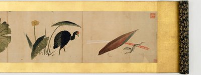Yksityiskohta käsirullasta erilaisilla kuvilla, Edo-kausi, 1839 muste ja väri paperille tekijältä Katsushika Hokusai