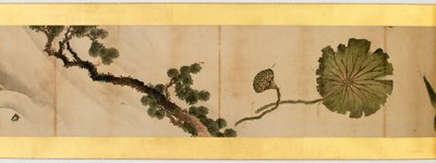 Yksityiskohta käsikääröstä, jossa on erilaisia kuvia, Edo-kausi, 1839, muste ja väri paperille. tekijältä Katsushika Hokusai