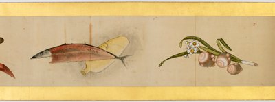 Yksityiskohta käsirullasta erilaisilla kuvilla, Edo-kausi, 1839 muste ja väri paperille tekijältä Katsushika Hokusai