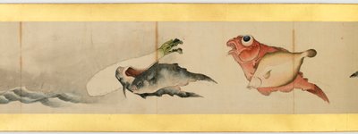 Yksityiskohta käsirullasta erilaisilla kuvilla, Edo-kausi, 1839 muste ja väri paperille tekijältä Katsushika Hokusai