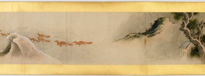 Yksityiskohta käsirullasta erilaisilla kuvilla, Edo-kausi, 1839 muste ja väri paperille tekijältä Katsushika Hokusai