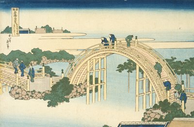 Kameido Tenjinin pyhäkön rumpusilta sarjasta Upeita näkymiä kuuluisille silloille koko maakunnassa, 1800-luku (värillinen puupainatus) tekijältä Katsushika Hokusai
