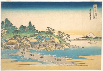 Enoshima Sagamin maakunnassa (Sōshū Enoshima), sarjasta ”36 näkymää Fuji-vuorelta” (Fugaku sanjūrokkei) tekijältä Katsushika Hokusai