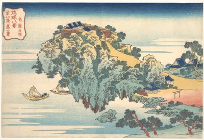 Iltahämärä Jungaissa (Jungai sekishō), sarjasta ”Ryūkyū-saarten kahdeksan näkymää” (Ryūkyū hakkei) tekijältä Katsushika Hokusai