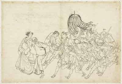 Palomiehet marssivat festivaaleilleen, 1615-1868 (muste paperille) tekijältä Katsushika Hokusai