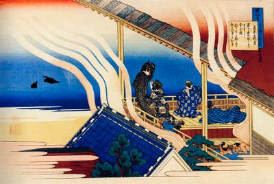 Sarjasta Hundred Poems by One Hundred Poets: Fujiwara no Yoshitaka, c1830. tekijältä Katsushika Hokusai