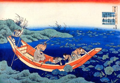 Sarjasta Sata runoa sadalta runoilijalta: Fumiya no Asayasu, c1830. tekijältä Katsushika Hokusai