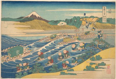 Fuji nähtynä Kanayasta Tōkaidō-tiellä (Tōkaidō Kanaya no Fuji), sarjasta ”36 näkymää Fuji-vuoresta” (Fugaku sanjūrokkei) tekijältä Katsushika Hokusai