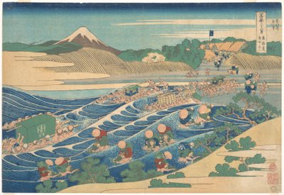 Fuji nähtynä Kanayasta Tōkaidō-tiellä (Tōkaidō Kanaya no Fuji), sarjasta ”36 näkymää Fuji-vuoresta” (Fugaku sanjūrokkei) tekijältä Katsushika Hokusai