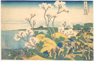 Fuji Gotenyamasta Shinagawassa Tōkaidōlla (Tōkaidō Shinagawa Gotenyama no Fuji), sarjasta ”36 näkymää Fuji-vuoresta” (Fugaku sanjūrokkei) tekijältä Katsushika Hokusai