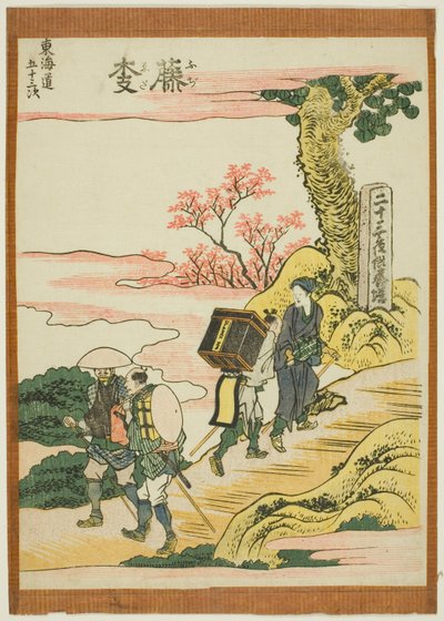 Fujieda, sarjasta "Fifty-three Stations of the Tokaido (Tokaido gojusan tsugi)" tekijältä Katsushika Hokusai