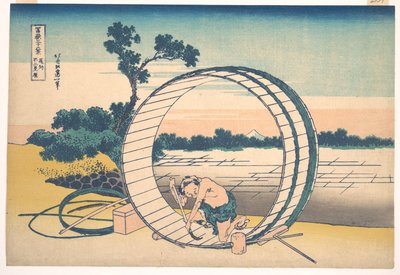 Fujimigahara Owarin maakunnassa (Bishū Fujimigahara), sarjasta ”36 näkymää Fuji-vuorelta” (Fugaku sanjūrokkei) tekijältä Katsushika Hokusai