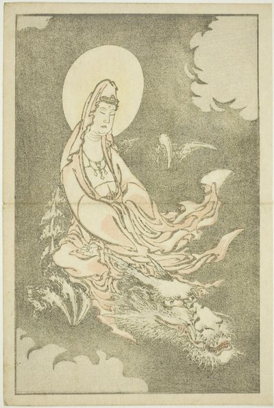 Jumalatar ratsastaa lohikäärmeen selässä, Hokusain realististen maalausten kuvakirjasta (Hokusai shashin gafu), noin 1814 (värillinen puupiirros (albumiarkki)). tekijältä Katsushika Hokusai
