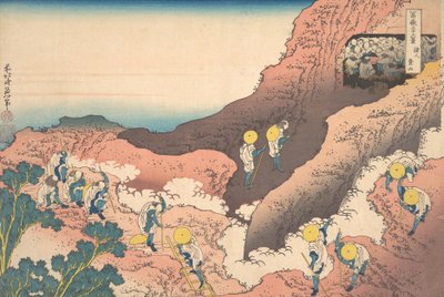 Vuorikiipeilijöiden ryhmät Shojin tozan, sarjasta Thirty-six Views of Mou..., ca. 1830-32. tekijältä Katsushika Hokusai