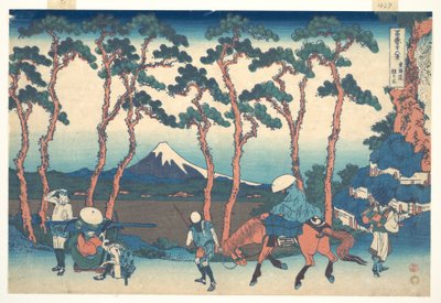 Hodogaya Tōkaidō-tiellä (Tōkaidō Hodogaya), sarjasta ”Fuji-vuoren 36 näkymää” (Fugaku sanjūrokkei) tekijältä Katsushika Hokusai