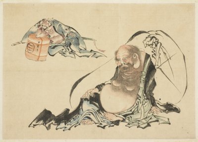 Toitai ja Asahina Saburo makuuasennossa (2) Luonnos) tekijältä Katsushika Hokusai