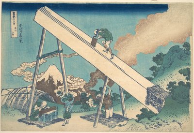 Tōtomin maakunnan vuoristossa (Tōtomi sanchū), sarjasta ”Fuji-vuoren 36 näkymää” (Fugaku sanjūrokkei) tekijältä Katsushika Hokusai