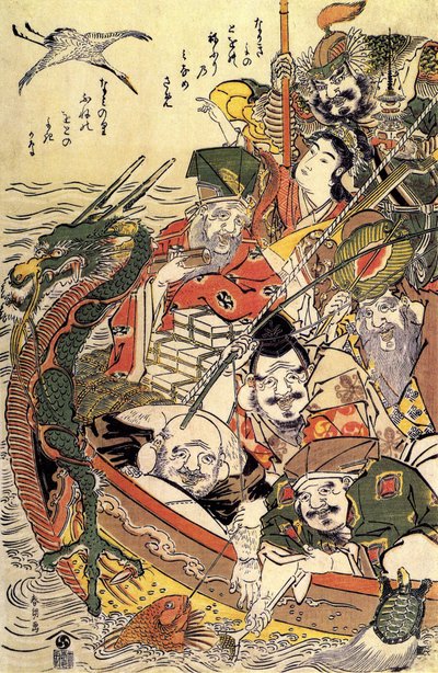 Japanilainen mytologia: "Seitsemän onnen jumalaa" tekijältä Katsushika Hokusai