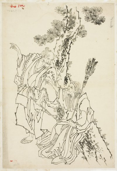 Jo and Uba; Theme of Takasago, ca. 1815-49 (ink on paper) tekijältä Katsushika Hokusai