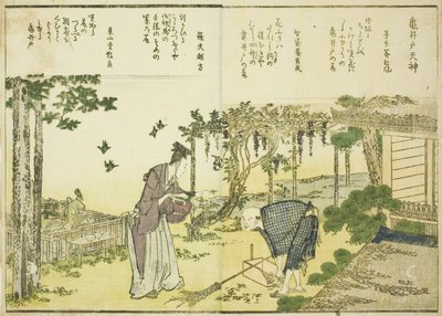 Kameido Tenjin Shrine, osasta 1 kuvitetusta kirjasta "Hienot näkymät itäiseen pääkaupunkiin yhdellä silmäyksellä (Toto shokei ichiran)" tekijältä Katsushika Hokusai