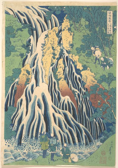 Kirifurin vesiputous Kurokami-vuorella Shimotsukessa (Shimotsuke Kurokamiyama Kirifuri no taki), teoksesta ”Kierros eri maakuntien vesiputouksilla” (Shokoku taki meguri) tekijältä Katsushika Hokusai