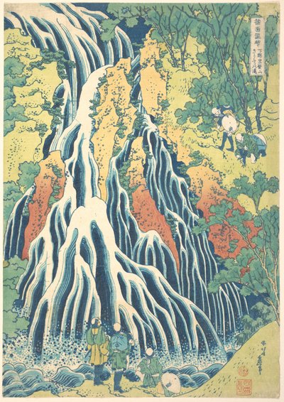 Kirifurin vesiputous Kurokami-vuorella Shimotsukessa (Shimotsuke Kurokamiyama Kirifuri no taki), teoksesta ”Kierros eri maakuntien vesiputouksilla” (Shokoku taki meguri) tekijältä Katsushika Hokusai